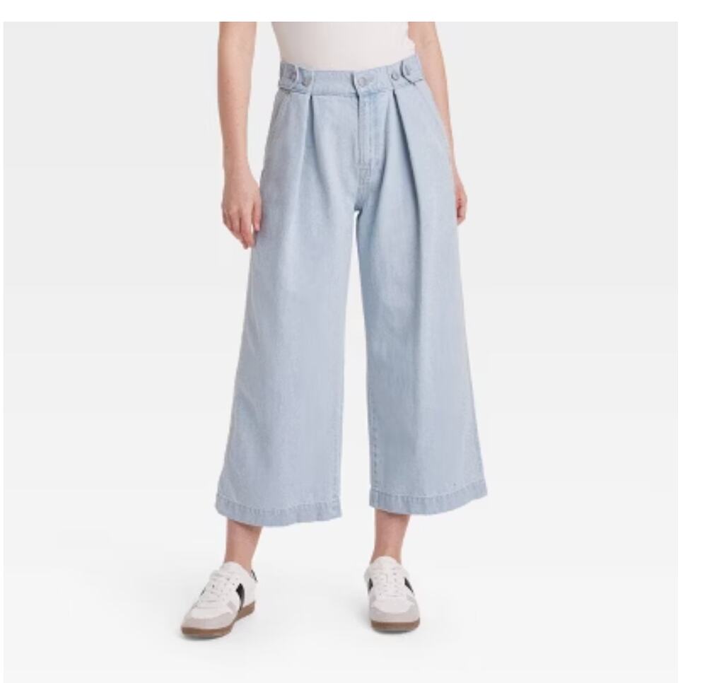 High-Rise Cropped Two Way Denim Trousers - Universal Thread Light Wash 17 NWT